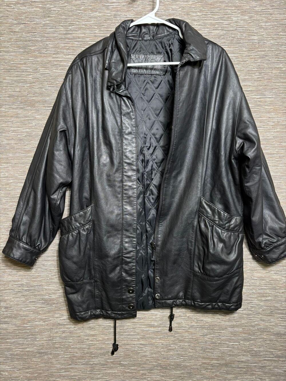 Jacqueline Ferrar Leather Coat Womens Size S Black Quilted Zip Lined Pockets